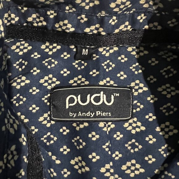 Pudu By Andy Piers Mens Navy & White Geometric Long-Sleeve Button-Up Shirt - Picture 3 of 9